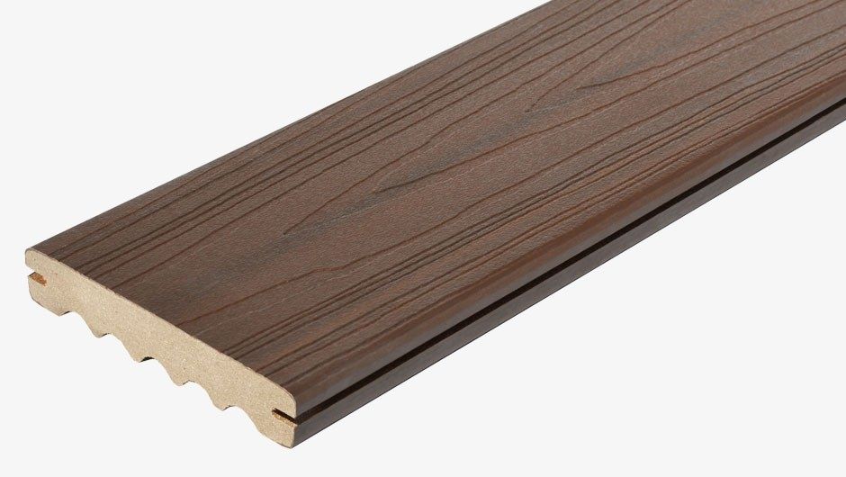 Grooved Edge Hollow Fiberon Armor Guard Composite Decking Board in Brazilian Walnut Color