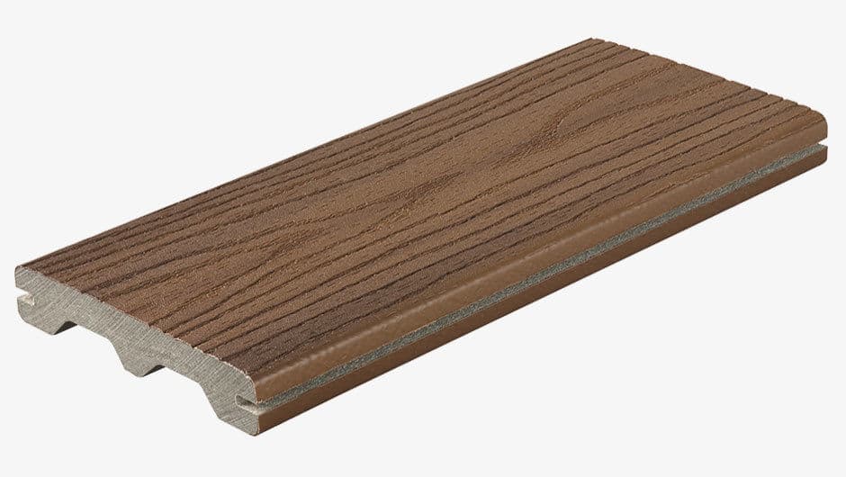 Grooved Edge Hollow Fiberon Good Life Escapes Composite Decking Board in Bungalow Color 